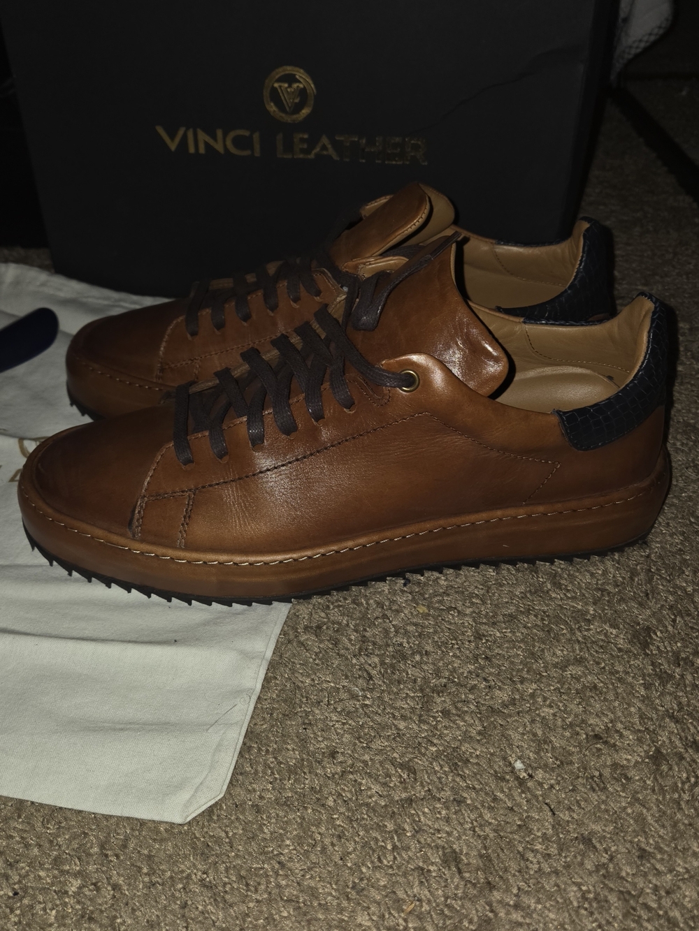 Vinci Leather Men's Brown Leather Low-Top Sneakers